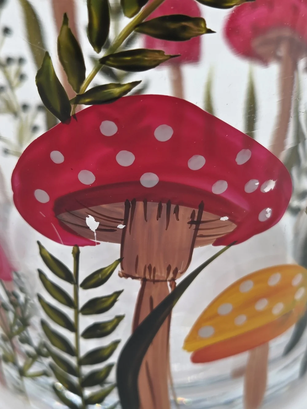 Hand-Painted Mushroom Glass Tumbler - Stylish Coffee & Tea Accessory